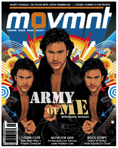 Cover of movmnt Issue 2 featuring Rasta Thomas, by Paul Reilly, winter 2006