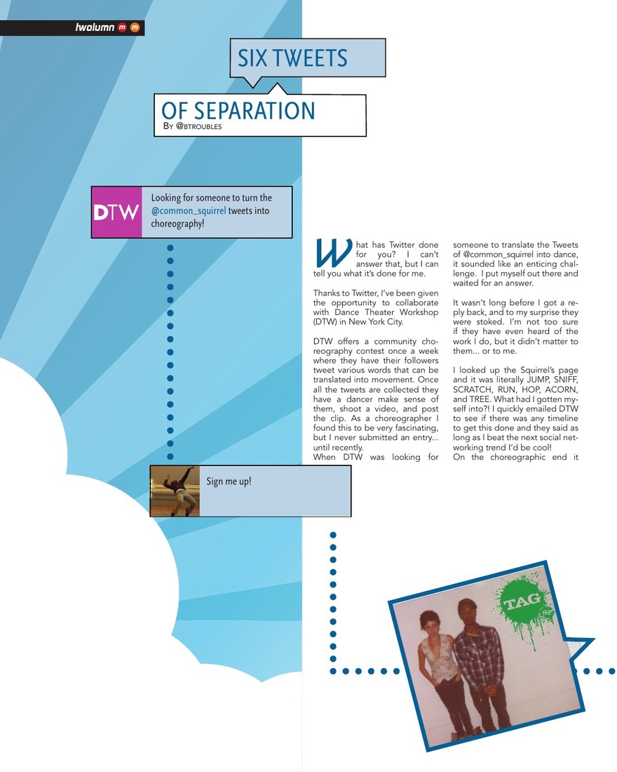 Six Tweets of Separation, opening page in movmnt No. 10, Winter 2009, p. 10