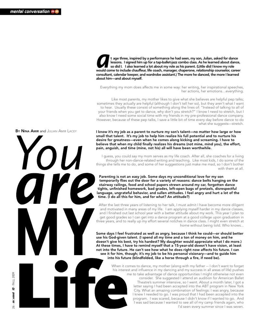 You Are My Life: Mother to Son, Son to Mother, opening page in movmnt No. 10, Winter 2009, p. 26