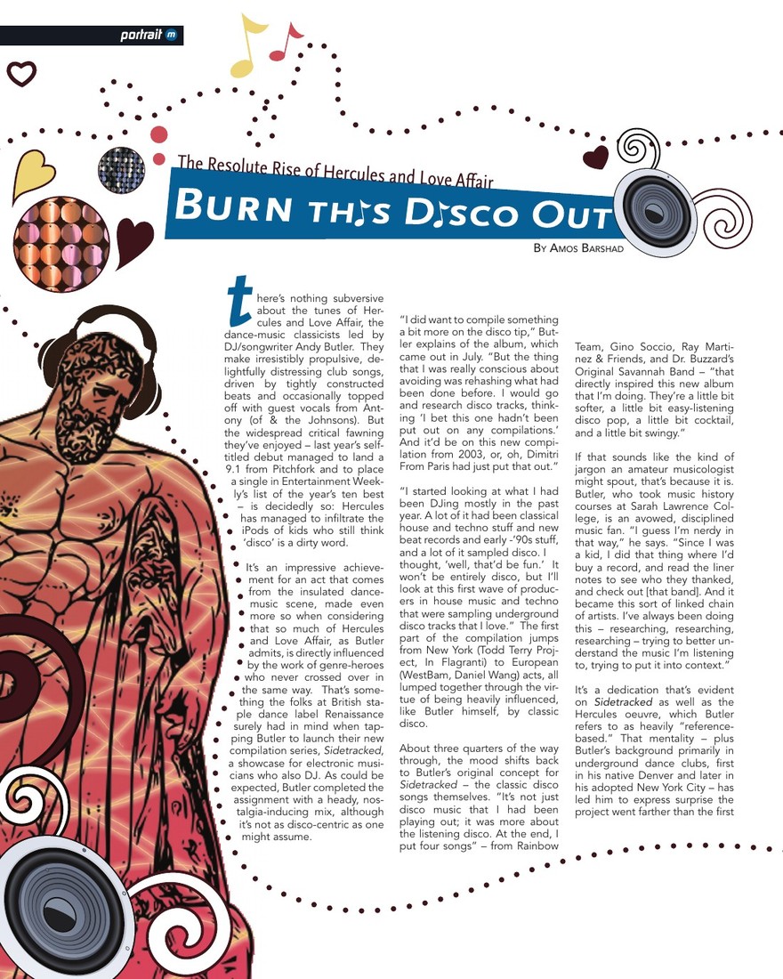 Burn This Disco Out: The Resolute Rise of Hercules and Love Affair, opening page in movmnt No. 10, Winter 2009, p. 28