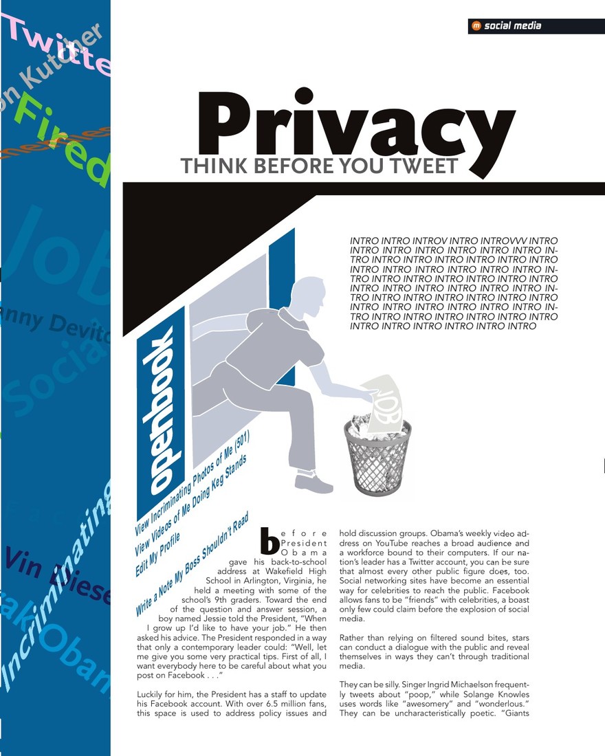 Think Before You Tweet: Privacy in the Age of Social Media, opening page in movmnt No. 10, Winter 2009, p. 33