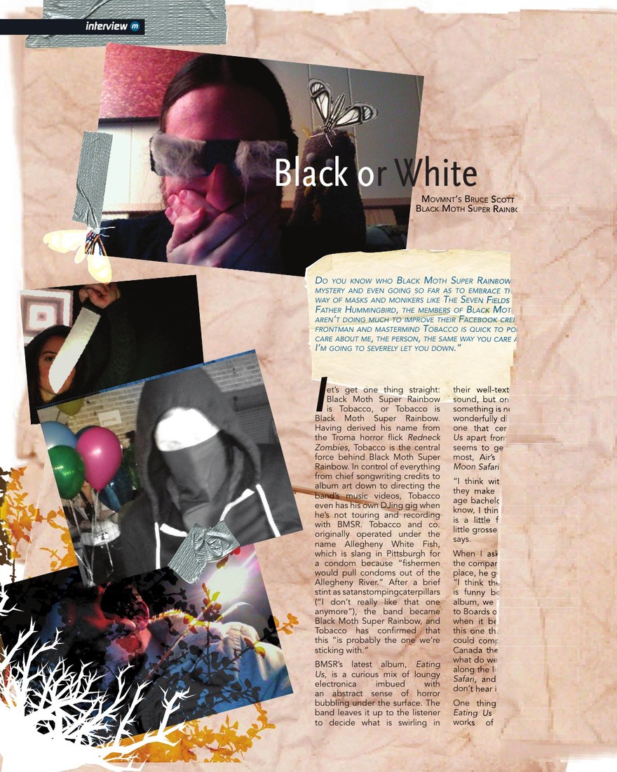 Black or White: Black Moth Super Rainbow, opening page in movmnt No. 10, Winter 2009, p. 60