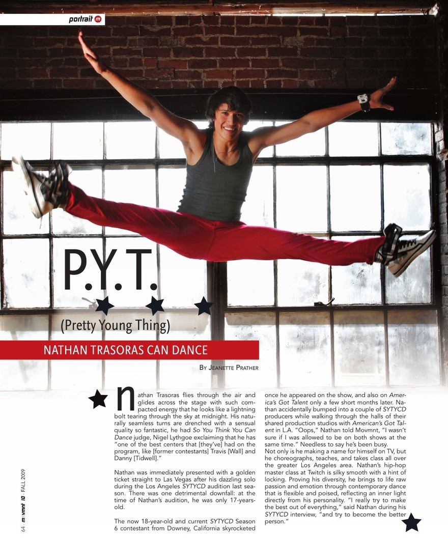 P.Y.T. (Pretty Young Thing): Nathan Trasoras Can Dance, opening page in movmnt No. 10, Winter 2009, p. 64
