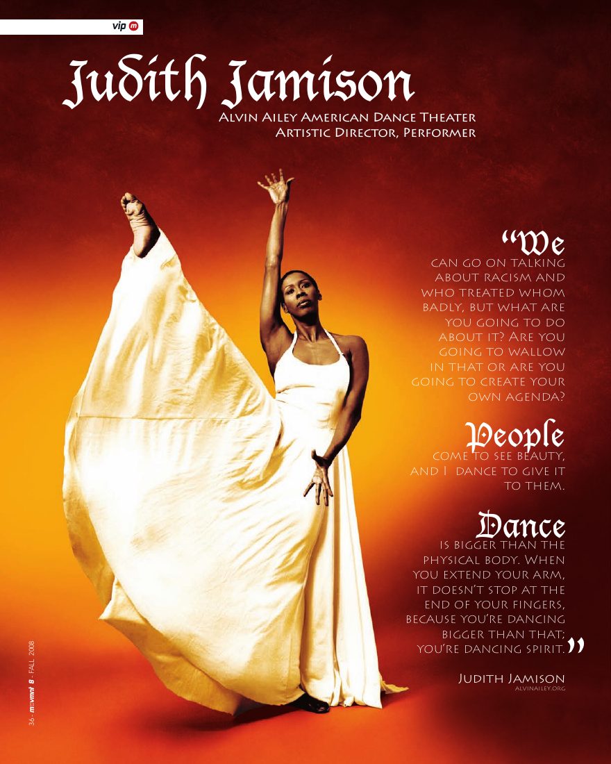 Dancer VIP: Judith Jamison, opening page in movmnt No. 8, Fall 2008, p. 36