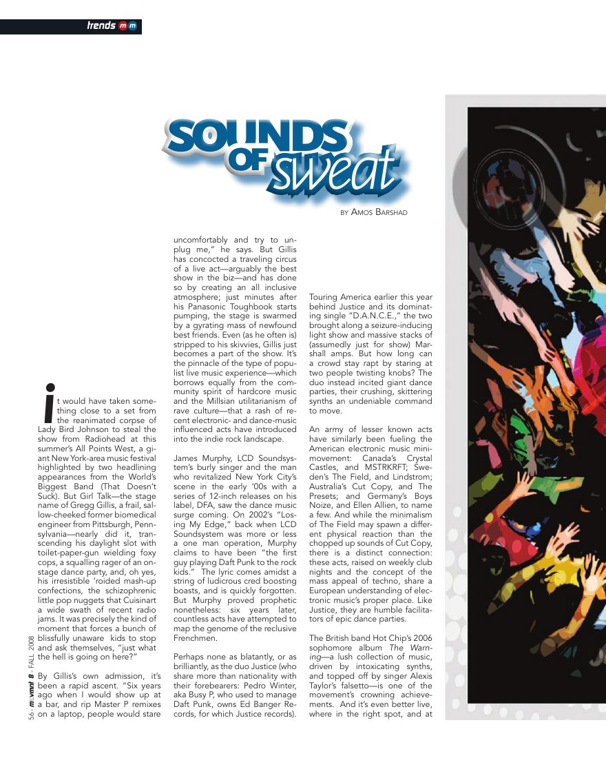 Sounds of Sweat, opening page in movmnt No. 8, Fall 2008, p. 56
